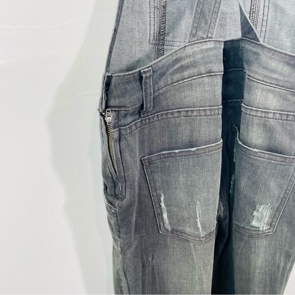 Free People Distressed Faded Black Slim Leg Overalls 26 - Picture 9 of 13